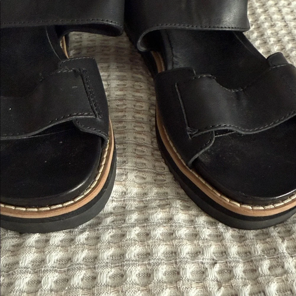 Eileen Fisher Black Leather Double-Strap Sandals